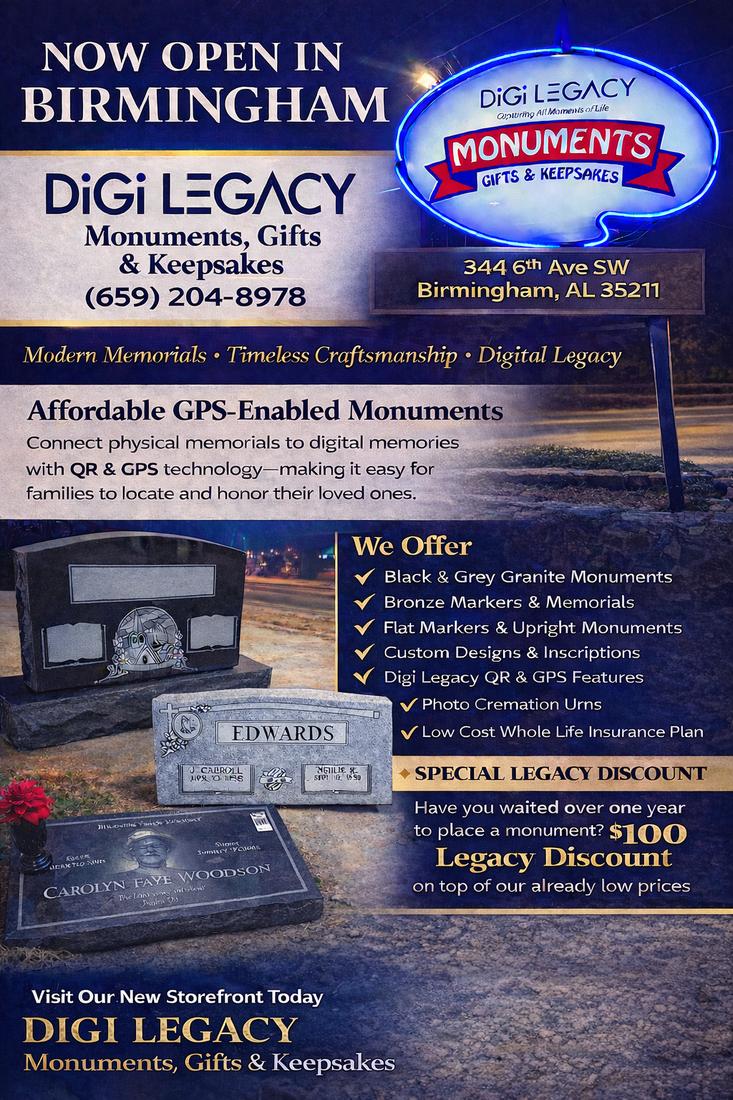 Now Open in Birmingham - Digi Legacy Monuments, Gifts & Keepsakes storefront